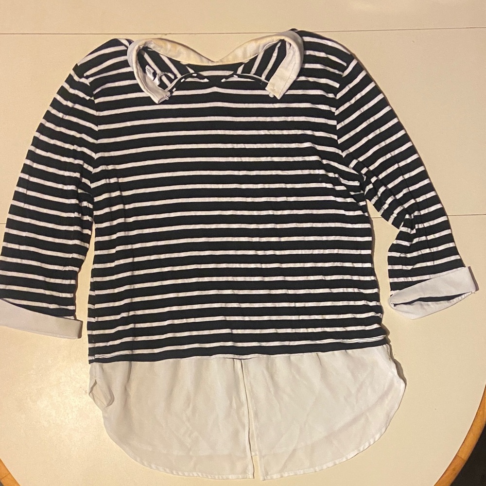 Elle Black and White Striped Blouse